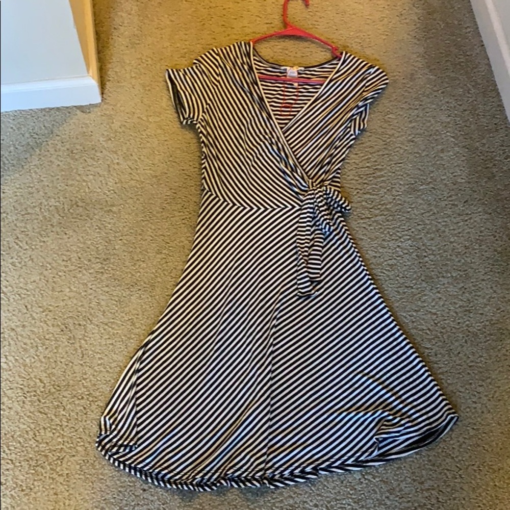 Dark blue and white striped sundress with tie